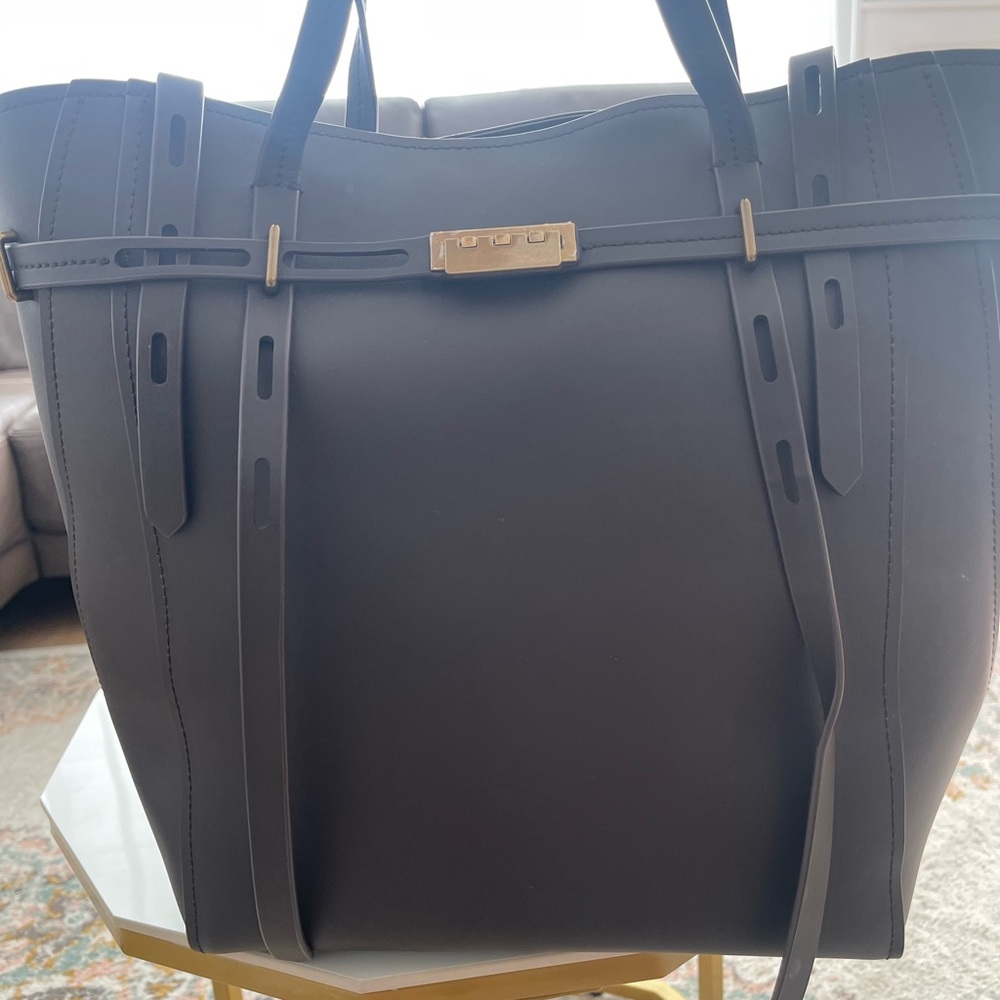 Zac Posen Eartha Belted Tote Bag in Deep Brown with Gold Toned Accents